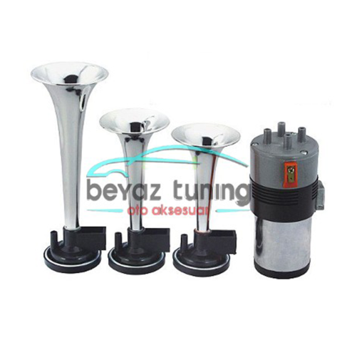 Havalı Korna 3 Borulu Motorlu Kromajlı 12 Volt