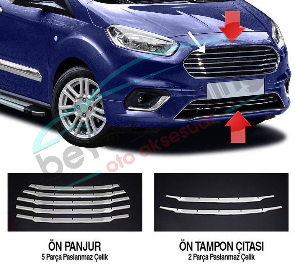 Ford Courier Ön Panjur Kromu Nikelaj 7 Parça 2018 Sonrası