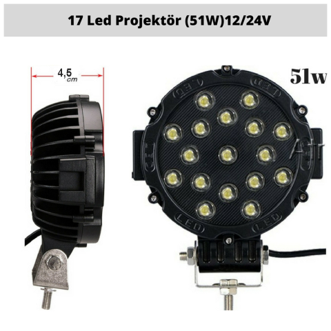 Off Road Sis Lambası 17 Ledli 51 Watt Siyah 4x4 Yayıcı Sis Farı