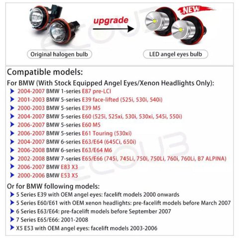 Bmw E60 E61 E63 E64 E65 E66 Angel Eyes Led Beyaz 5 Watt