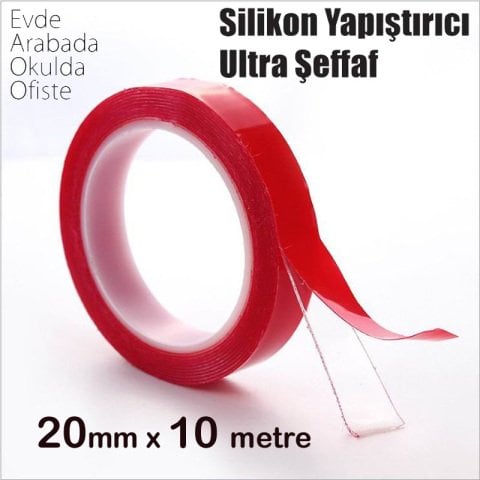 Süper Güçlü Çift Taraflı Bant Şeffaf Silikonlu 20MM X 5MT