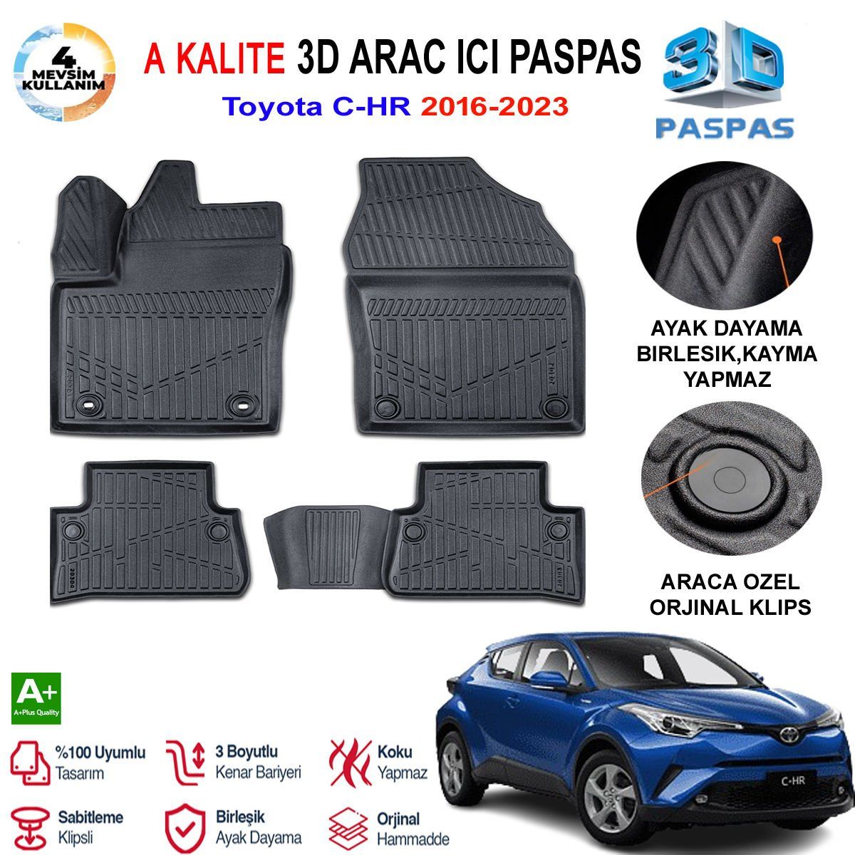 Toyota C-HR 3D Paspas Havuzlu Pro 2016-2023 Arası