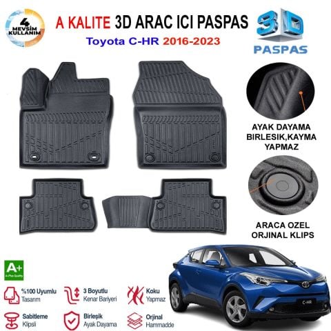 Toyota CHR 3D Paspas Havuzlu Pro 2016-2023 Arası