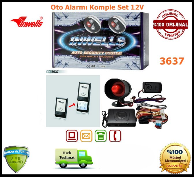 Oto Alarmı Sistemi Uzaktan Kumandalı İnwells 12V 3637