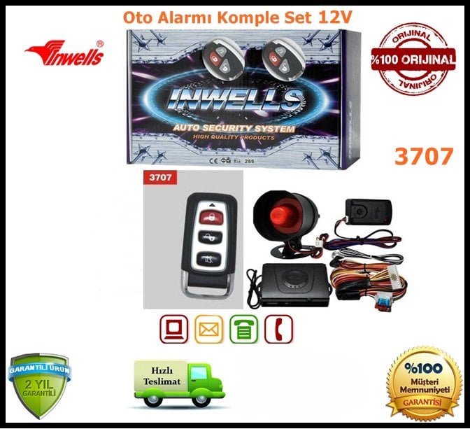 Oto Alarmı Sistemi Uzaktan Kumandalı İnwells 12V 3707