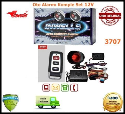 Oto Alarmı Sistemi Uzaktan Kumandalı İnwells 12V 3707