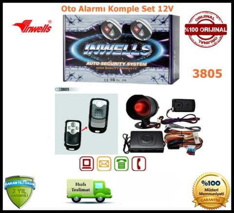 Oto Alarmı Sistemi Uzaktan Kumandalı İnwells 12V 3805