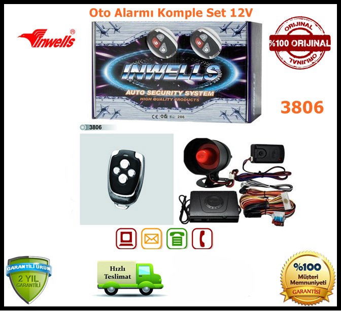 Oto Alarmı Sistemi Uzaktan Kumandalı İnwells 12V 3806