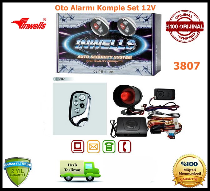 Oto Alarmı Sistemi Uzaktan Kumandalı İnwells 12V 3807