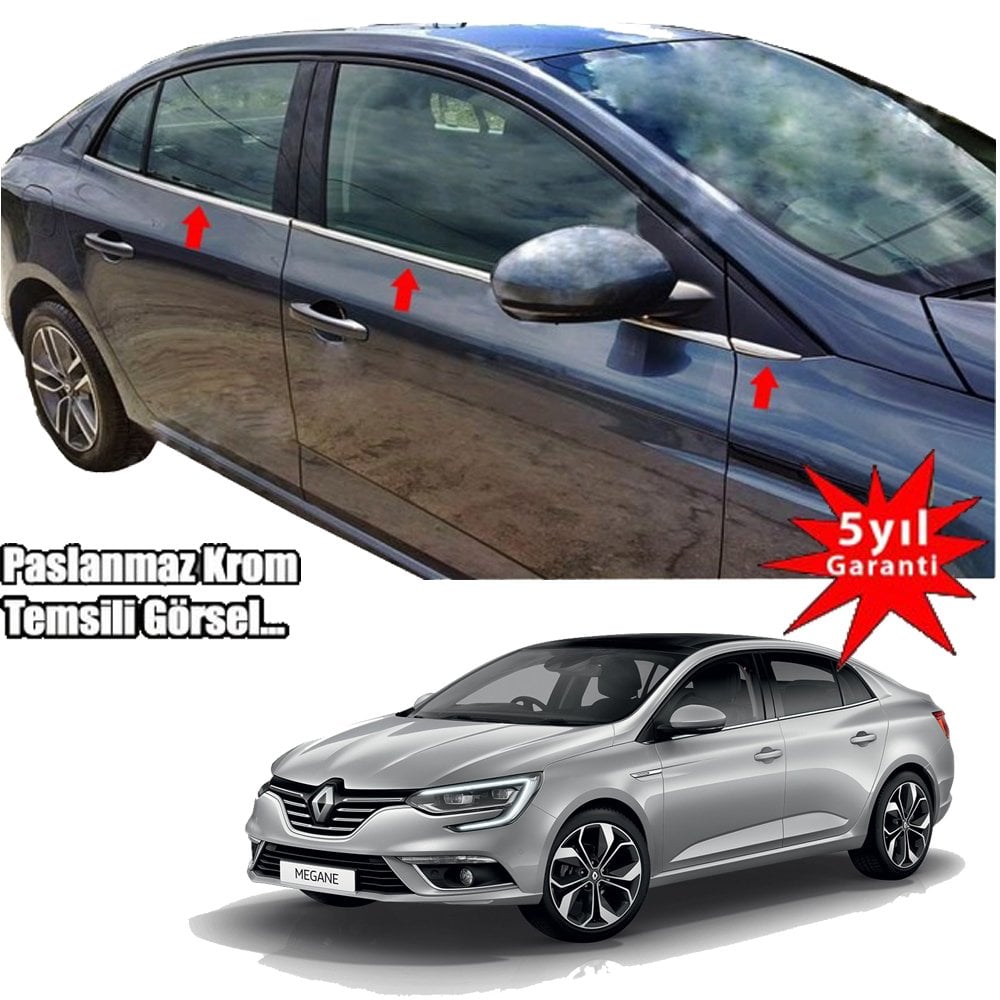 Renault Megane 4 Sedan Cam Çıtası Krom Nikalejı  2016 Sonrası