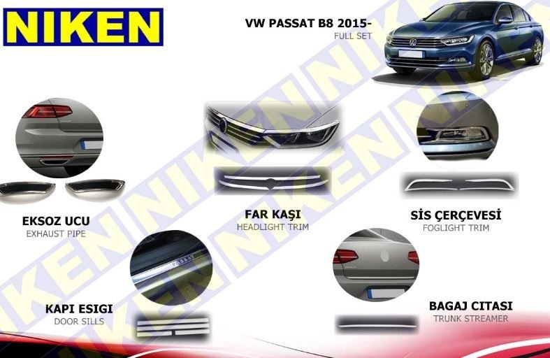 Volkswagen Passat B8 Full Krom Seti Komple Nikelaj Kaplama 2015 Sonrası