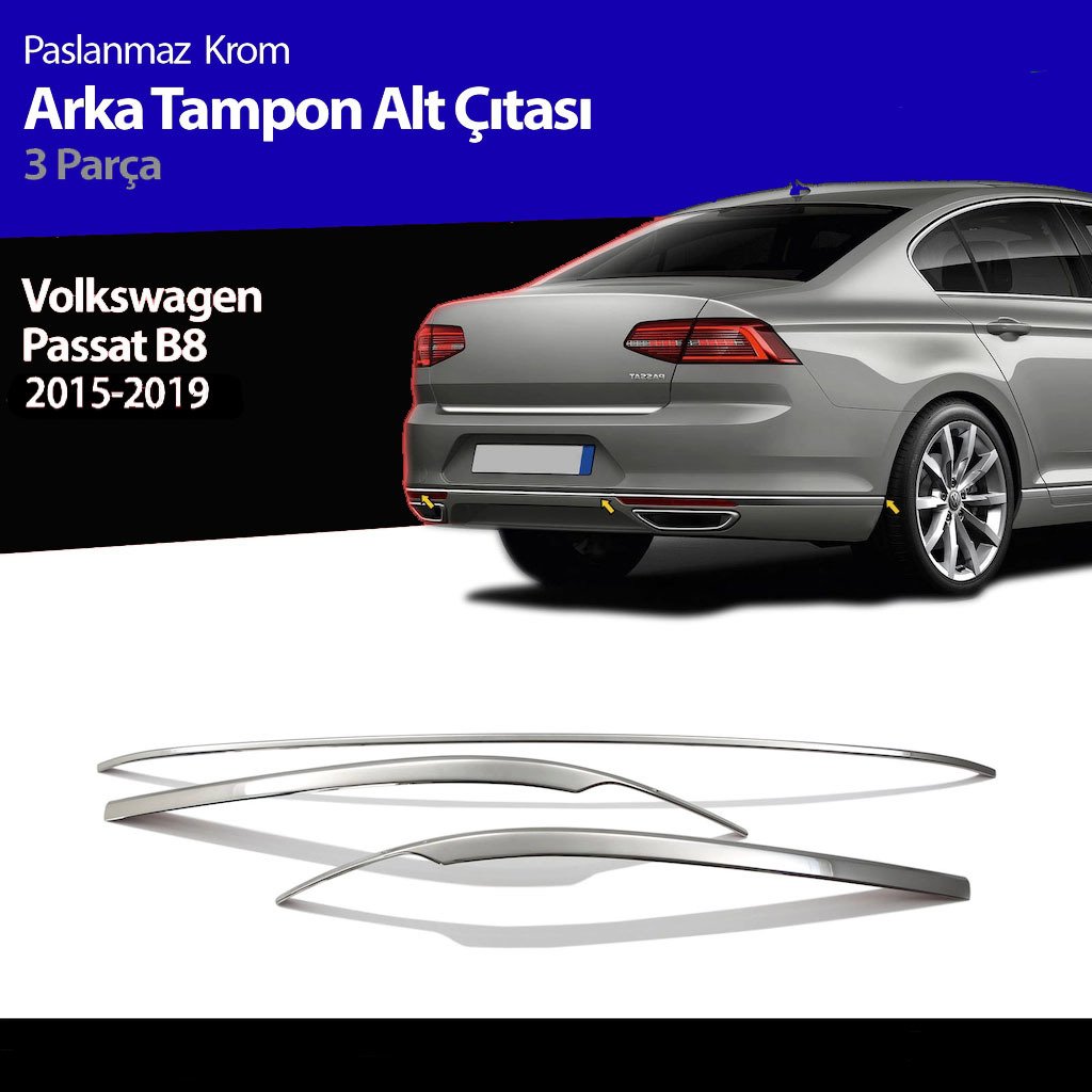 Volkswagen Passat B8 Arka Tampon Çitası Krom Nikelajı 2015-2018