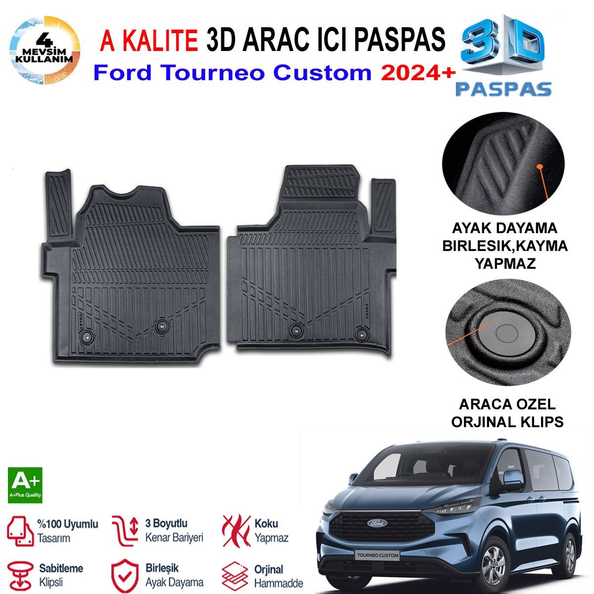 Ford Touerneo Custom 3D Paspas Havuzlu Pro 2024 Sonrası