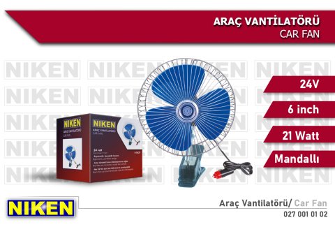 Araç İçi Fan Oto Vantilatör 24 Volt Mandallı 6inç