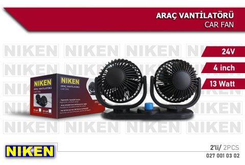 Araç İçi Fan Oto Vantilatör 24 Volt Çift Başlı 4inç