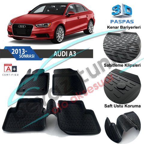 Audi A3 Havuzlu 3D Paspas Niken Siyah 2013 Sonrası