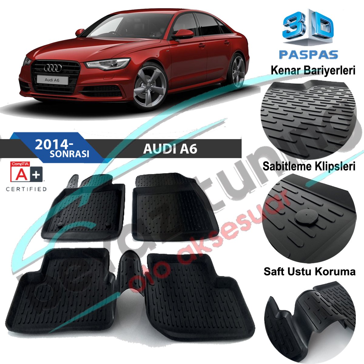 Audi A6 Havuzlu 3D Paspas Niken Siyah 2011-2016