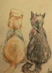 Ann Yağlı Pastel Boya Kedi Resmi