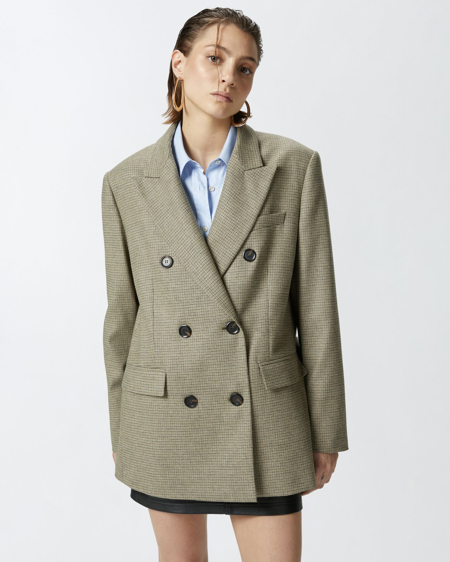 Oversize Kruvaze Ekose Blazer