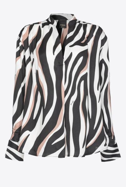 Zebra Desenli Saten Bluz