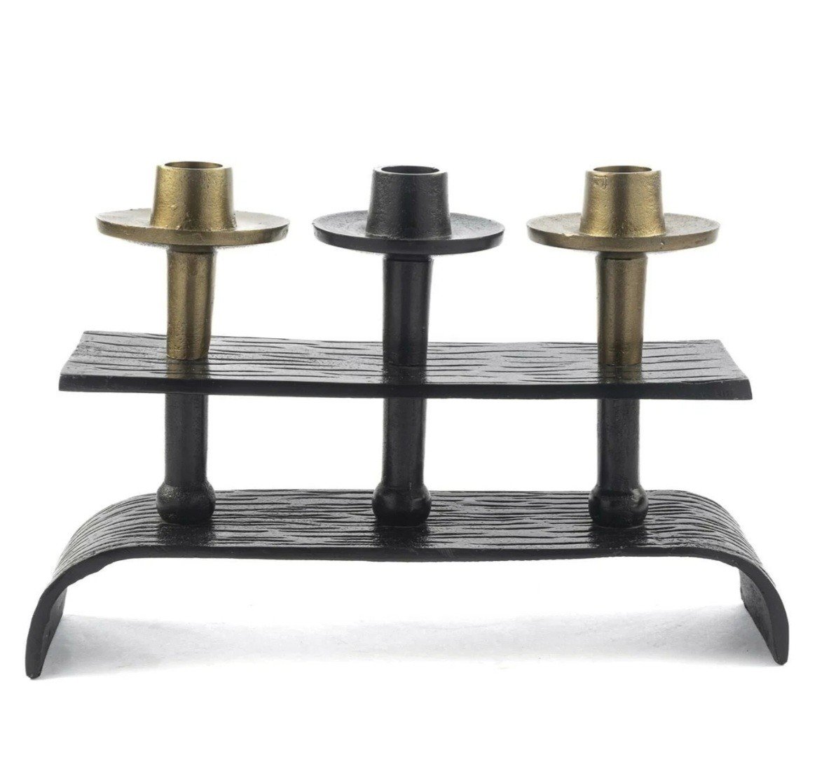 Siyah Antik Gold 3lü Mumluk 30x8x20cm