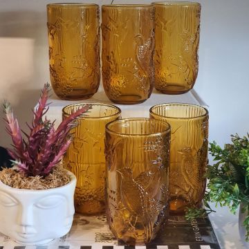 Amber Kuş Dekorlu 6lı Meşrubat Bardağı 8x14cm