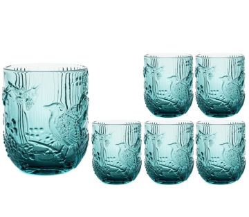 Mavi Kuş Dekorlu 6lı Su Bardağı 8x10cm