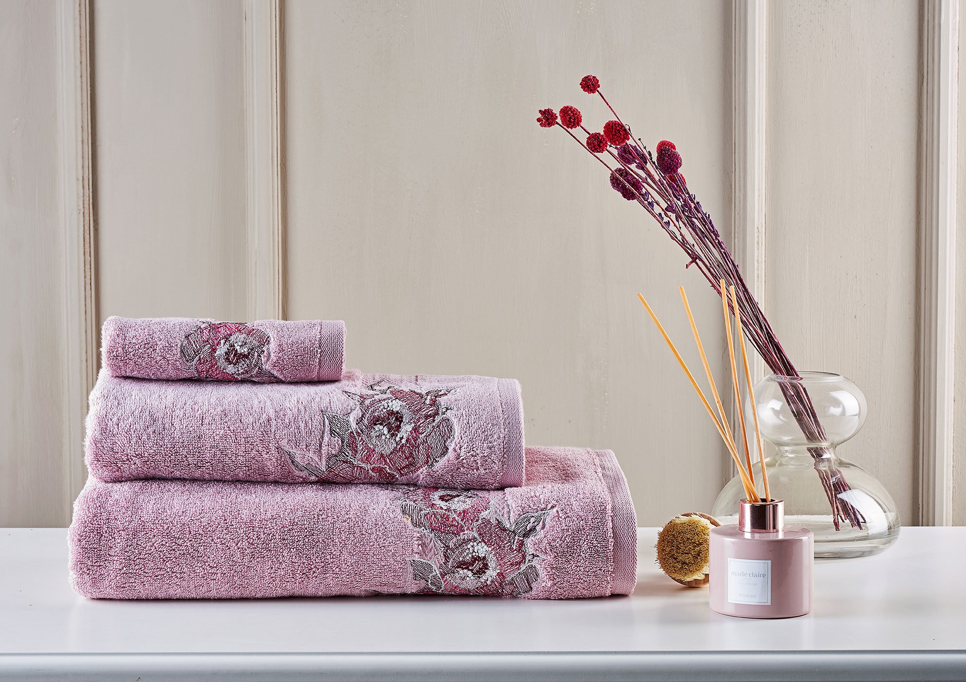 Marie Claire Paris Micro Fiorella 3'Lü Havlu Set Gül Kurusu