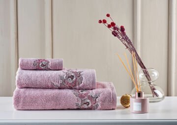 Marie Claire Paris Micro Fiorella 3'Lü Havlu Set Gül Kurusu
