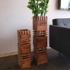 Kule Masif Ahşap Vazo Büyük Boy Naturel