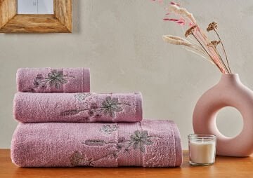 Marie Claire Paris Micro Petra 3'Lü Havlu Set Gül Kurusu