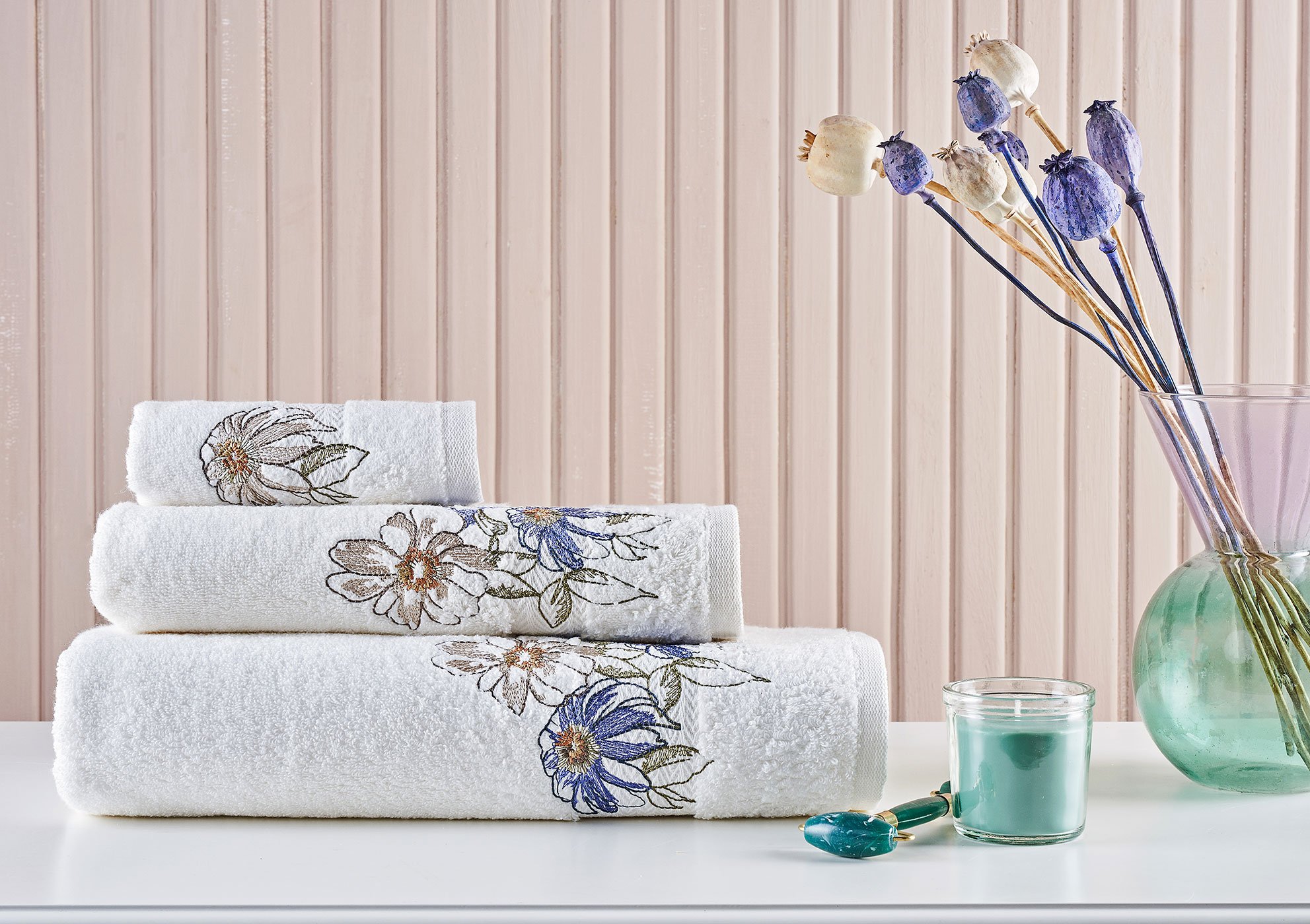 Marie Claire Paris Micro Flora 3'Lü Havlu Set Kırık Beyaz