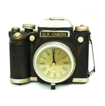 Dekoratif Metal Fotoğraf Makinesi Saatli 21x9x16cm