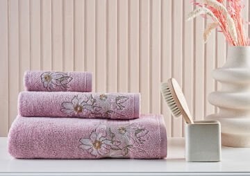 Marie Claire Paris Micro Flora 3'Lü Havlu Set Gül Kurusu