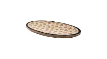 ŞİVA ÇİÇEK DESENLİ KREM OVAL TEPSI