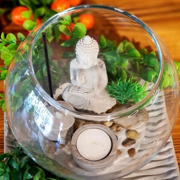 Buddha Zen Masa Üstü Fanuslu Bahçe Seti