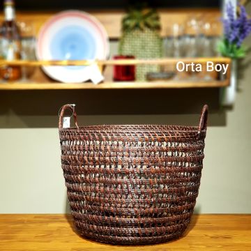 Yuvarlak Kulplu Rattan Sepet