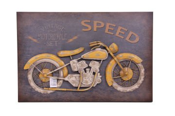 Metal Dekoratif Sarı Motosiklet Pano