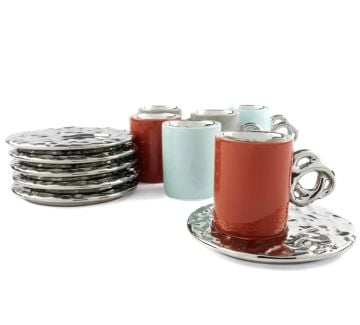 Lalin Silver 3 Renkli Asorti 6lı Kahve Fincanı Seti 90cc