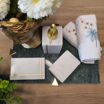 Yeşil-Gold Mermer Tepsi