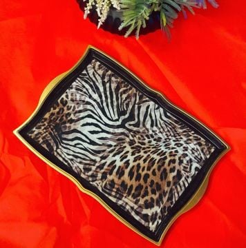 Leopar Desenli Akrilik Tepsi 49x31cm