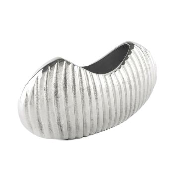 Gümüş Renk Metal Oval Vazo 26x7x14cm