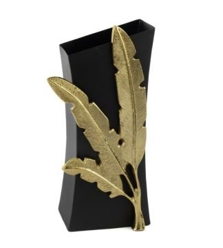 Siyah Gold Palmiyeli Metal Vazo 18x14x39cm