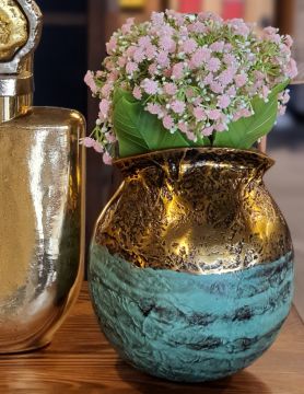 Gold&Yeşil Lidya Metal Vazo 22cm