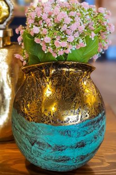 Gold&Yeşil Lidya Metal Vazo 22cm