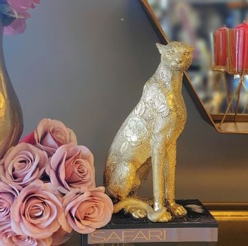 Gold Renk İşlemeli Oturan Puma 27cm