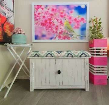 Otantik Dolaplı Beyaz Eskitme Bench