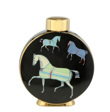 Horse Yuvarlak Vazo Siyah Gold 28cm