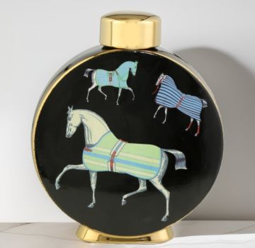 Horse Yuvarlak Vazo Siyah Gold 28cm