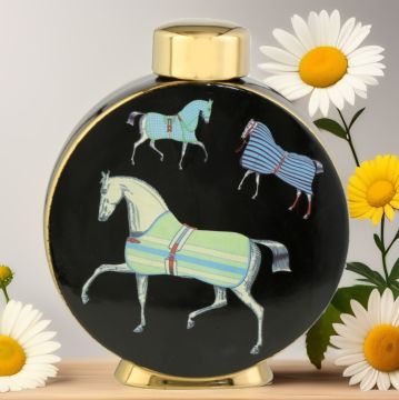 Horse Yuvarlak Vazo Siyah Gold 28cm